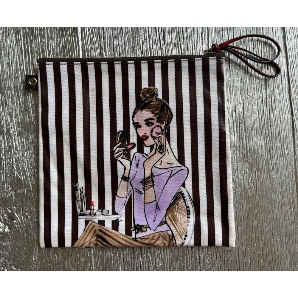 Henri Bendel Bendel Girl Stripe Cosmetic Wristlet Pouch Makeup Bag 12” Rare